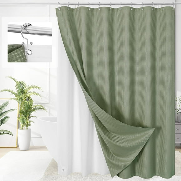 Juego de cortinas de ducha Craidlela 3 en 1, color verde salvia, impermeables