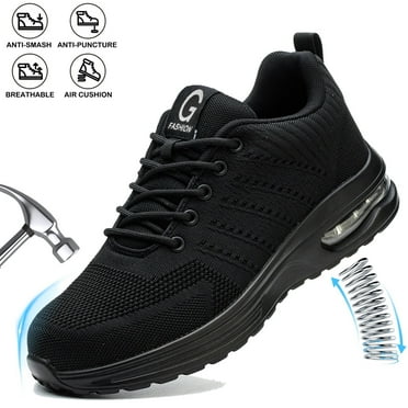 XQJ Steel Toe Shoes for Men Women Anti-Puncture Slip Resistant Work Shoes Lightweight Safety Shoes Black Size 5.5