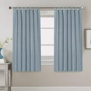 PrimeBeau Natural Linen Blended Tab Top Curtains Privacy Added Semi Sheer Window Curtain Drapes Textured Flax Curtains(52" W x 63" L, Stone Blue)