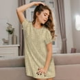 thumbnail image 3 of Easygdp Damask Beige Tan Brown Camisón de manga corta para mujer, informal, estampado, 3 of 6