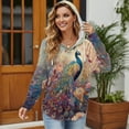 thumbnail image 3 of DISNIMO Peacock Floral Printed Hoodies for Women Waffle Sweatshirts Long Sleeve Pullover Tops Fall Winter Clothes, XL, 3 of 7