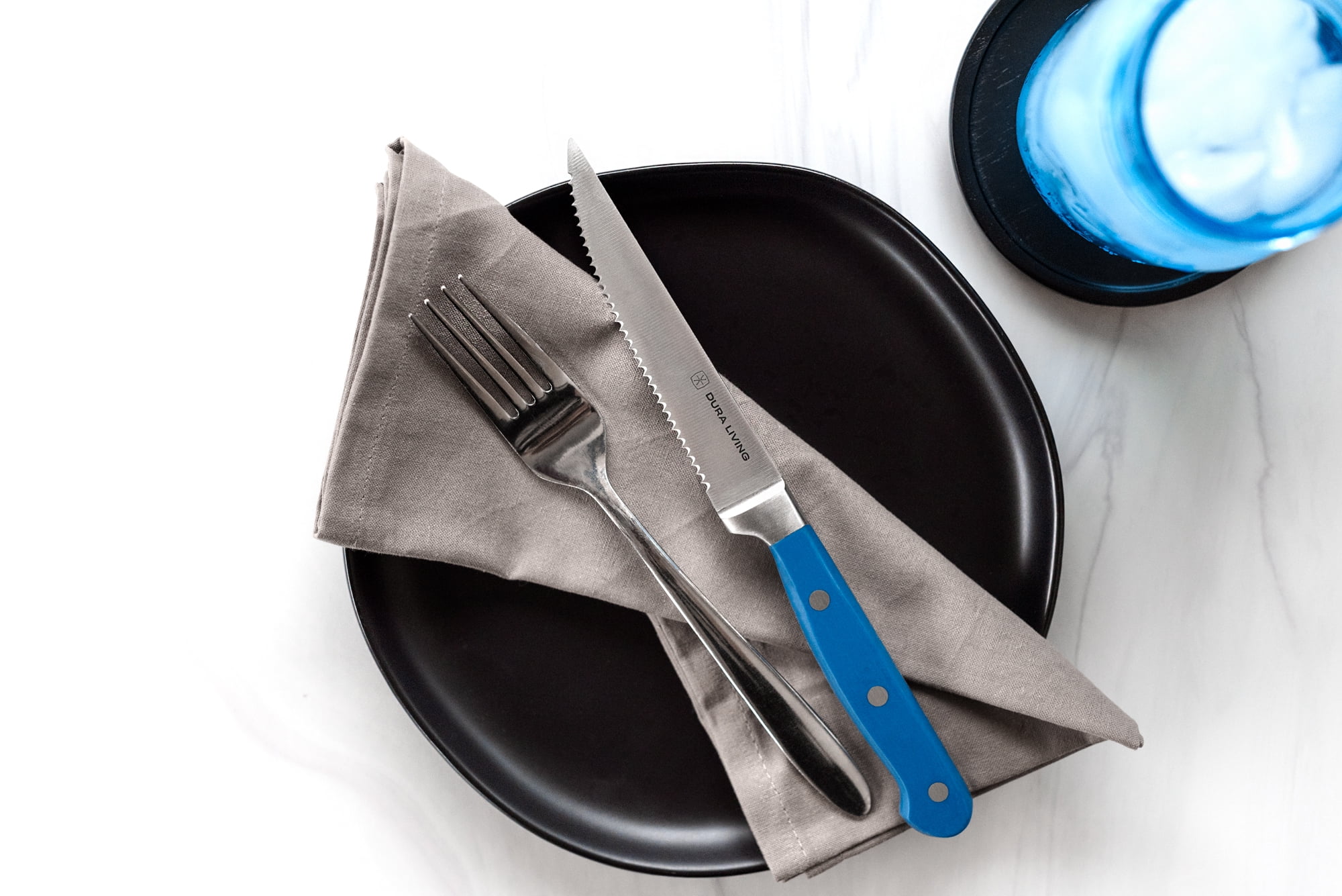 Dura Living 4 Piece Forged High Carbon Stainless Steel Steak Knife Set, Royal Blue