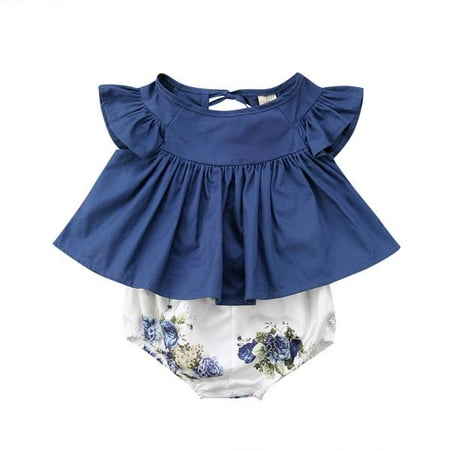 

Infant Baby Girls Ruffle Short Sleeve Blouse Dress Floral Shorts Summer Set