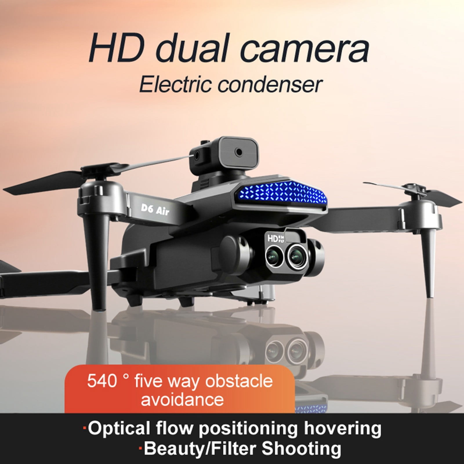 Drone with 4K Dual Camera, Electronic Image Stabilization & Obstacle Avoidance, Gesture Control & One-Key Return with 2 Batteries for Extended Flight, for Beginners and Teenagers