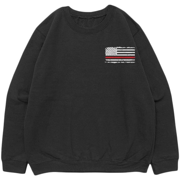 Fox Outdoor Products Men's Vintage Flag Colored Line Crewneck Sweatshirt - Cotton Blend Patriotic Chest & Back Print Pullover, Thin Red Line/Black, X-Large