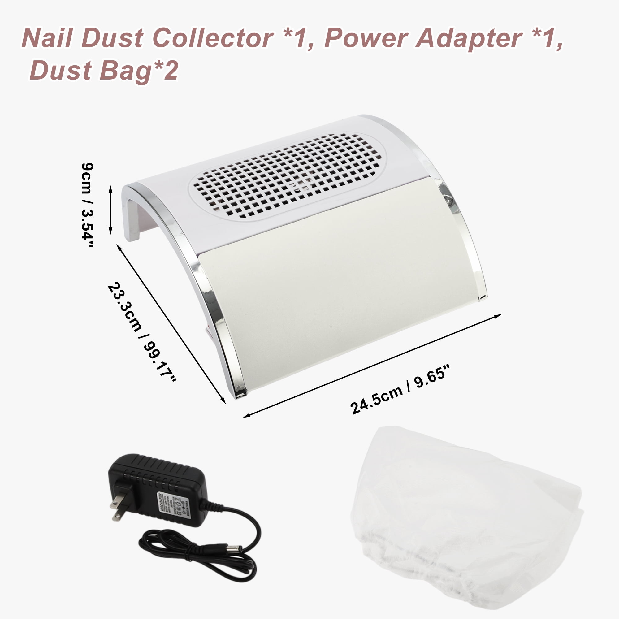 Unique Bargains Nail Dust Collector 80W Nail Vacuum Dust Collector Low Noise Dust Collector With 2 Dust Bag White