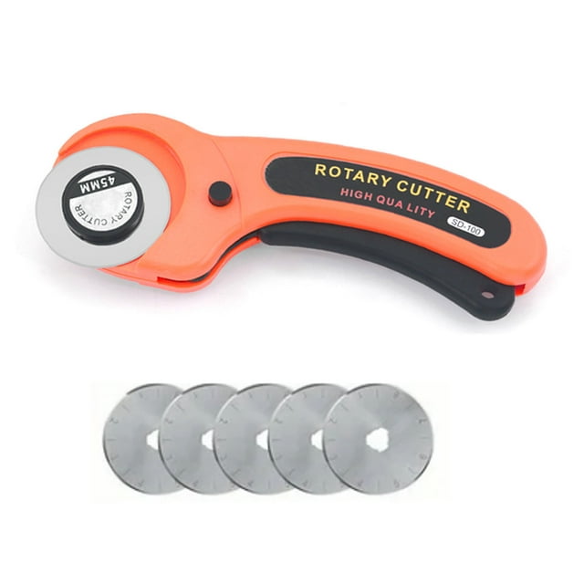 Cortador rotatorio de cartón de mano con mango ergonómico de plástico y 5 cuchillas de acero inoxidable.