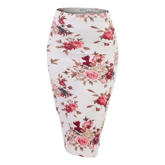 Doublju Women's Stretchy Midi Pencil Skirts (Plus Size Available)