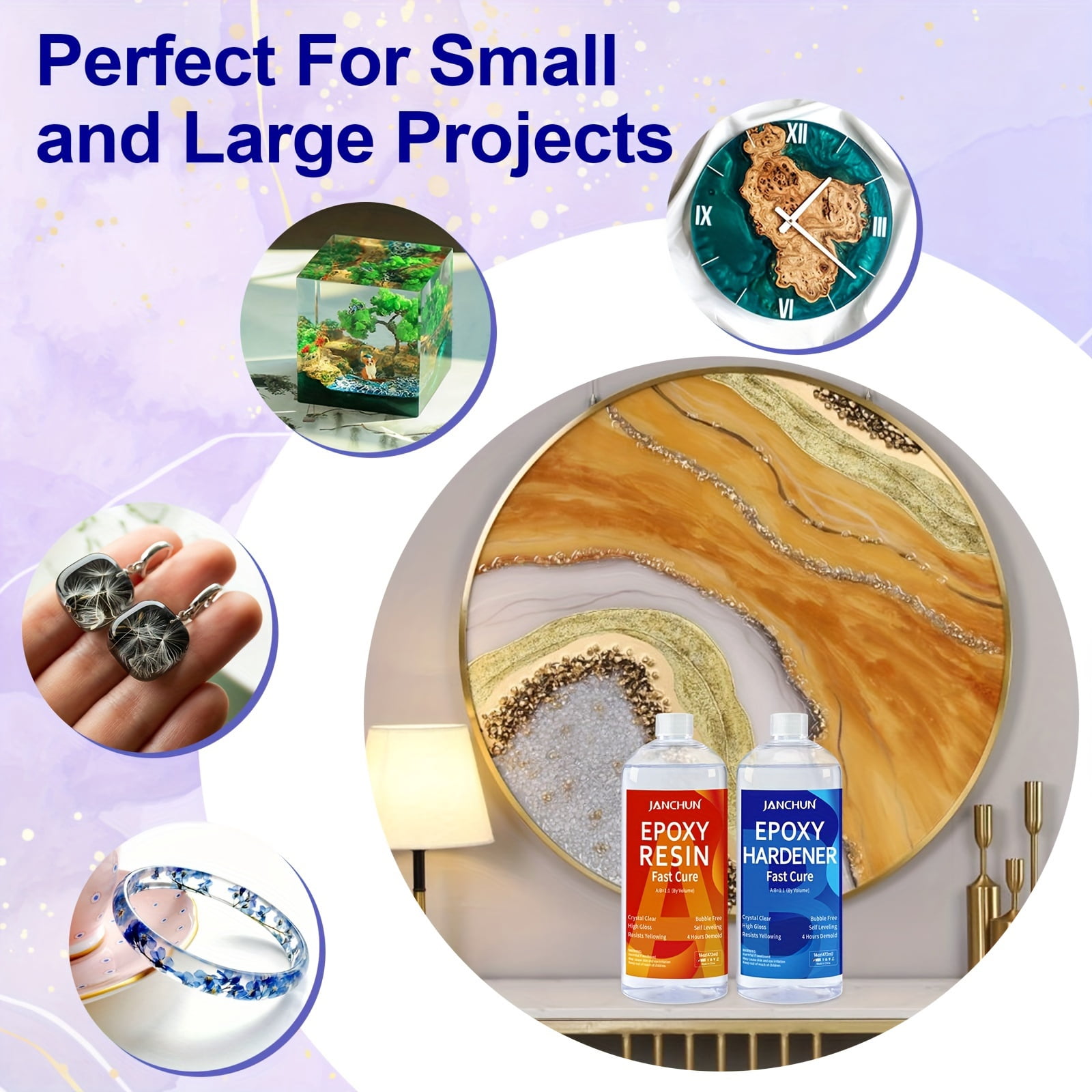 Crystal Clear Epoxy Resin Kit 32OZ, Bubble-Free, Anti-Yellowing, Self Leveling pour Resin Epoxy, Easy Mix 1:1 Coating and Casting Resin for Table Top,Tumbler Crafts, Art and Craft Kit
