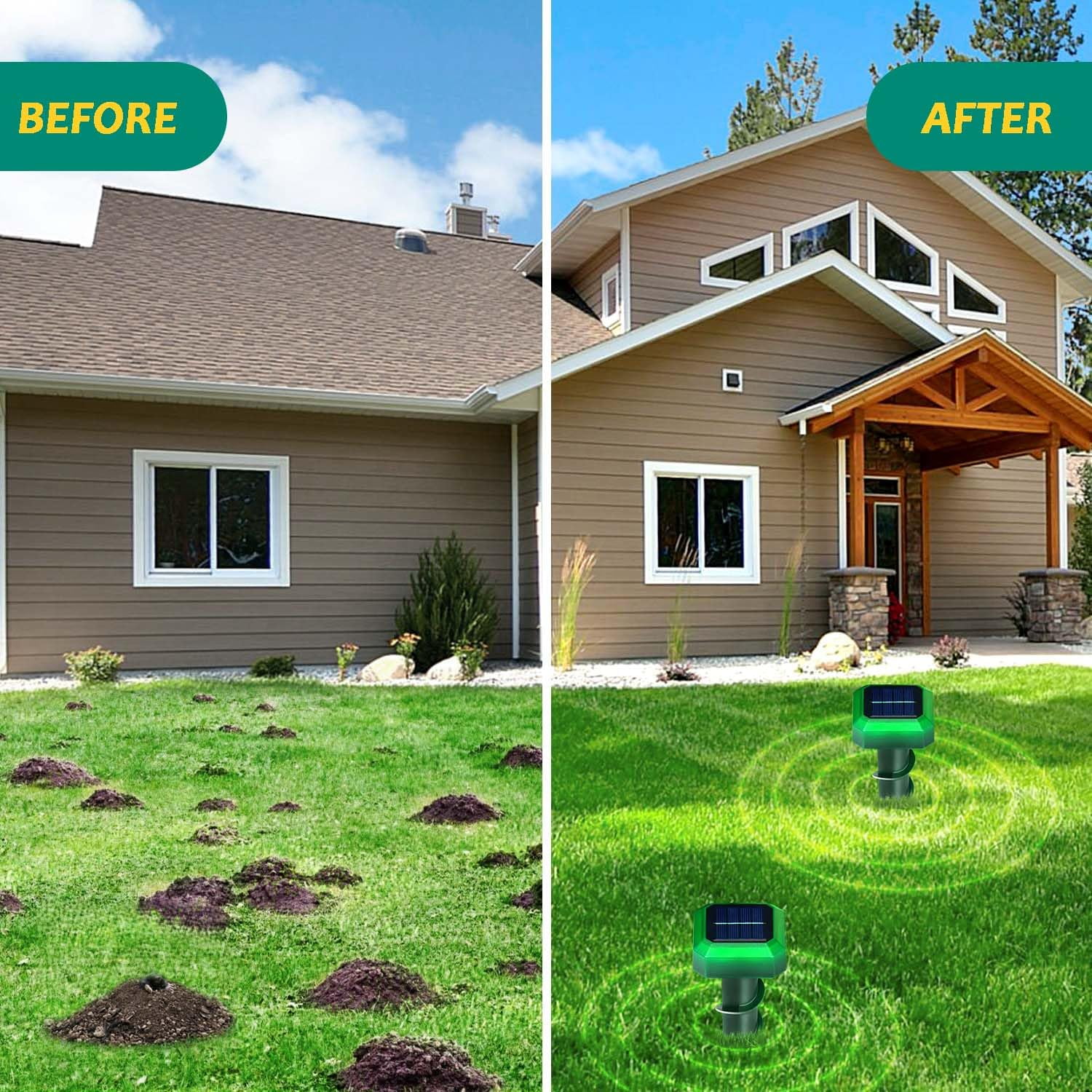 OIEXI Mole Repellent Solar Powered 2 Pack Waterproof Ultrasonic Deterrent for Mice