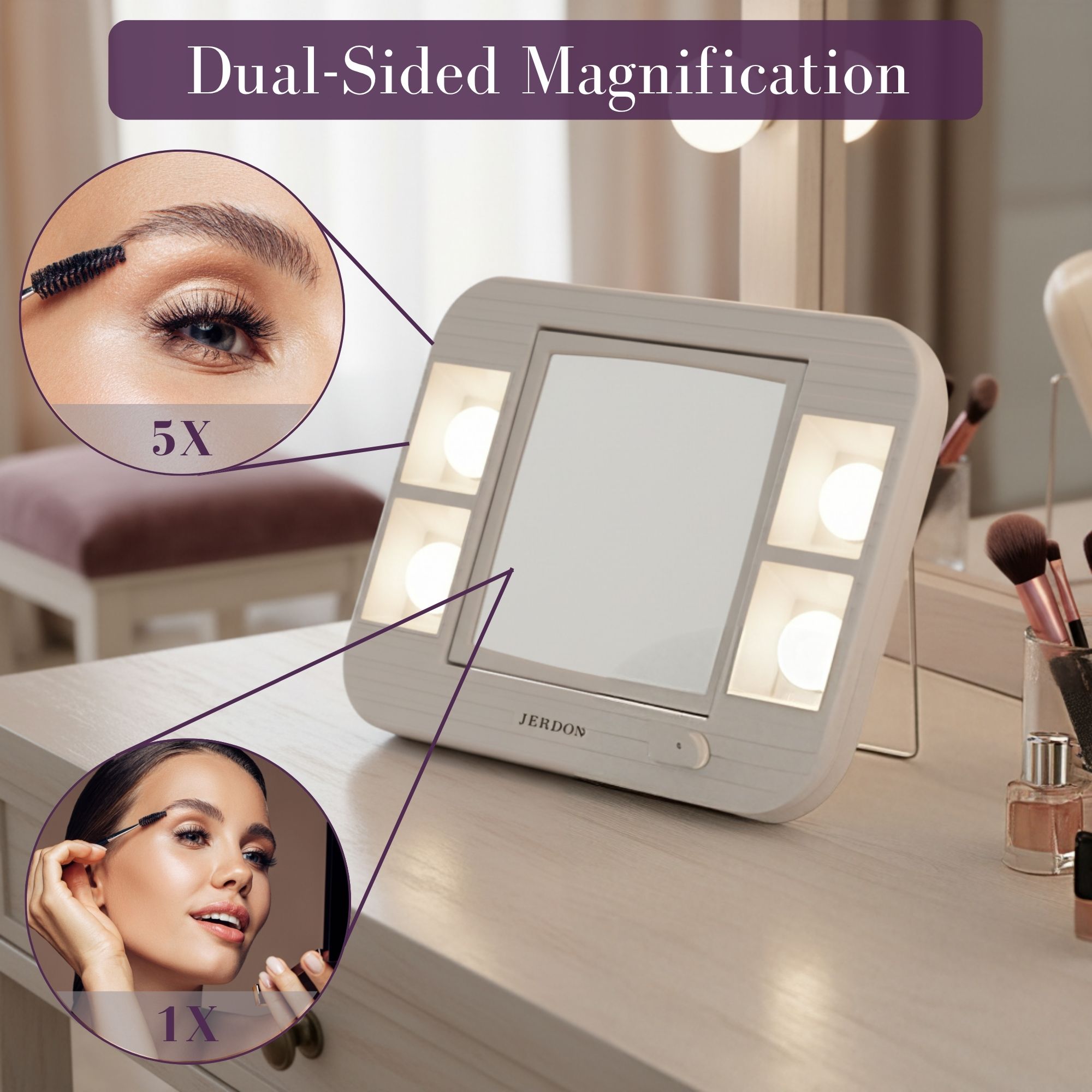 Jerdon Two-Sided Makeup Mirror with LED, 5X-1X Mag photo 3