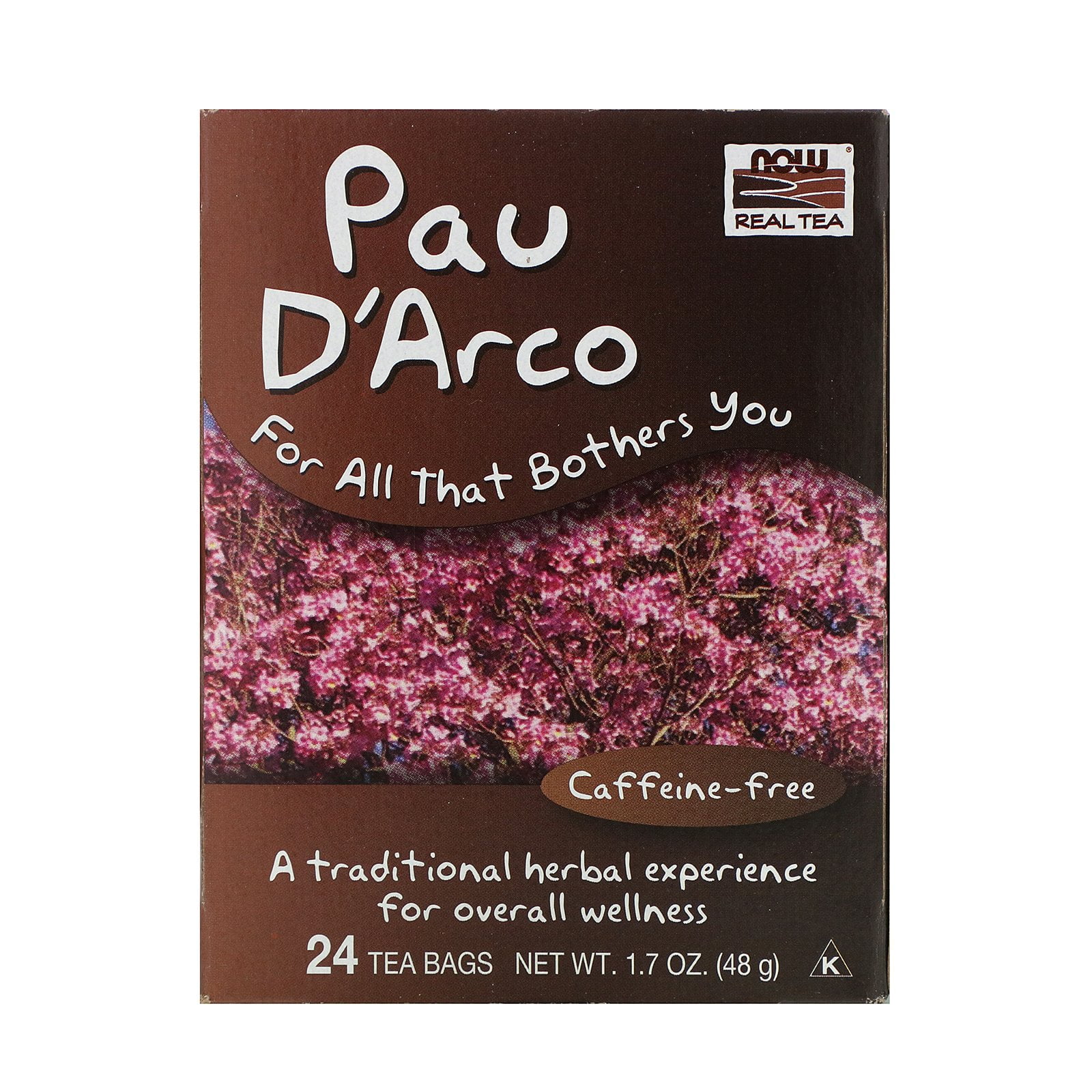 NOW Foods Caffeine-Free Pau D'Arco Herbal Tea Bags, 24 Ct