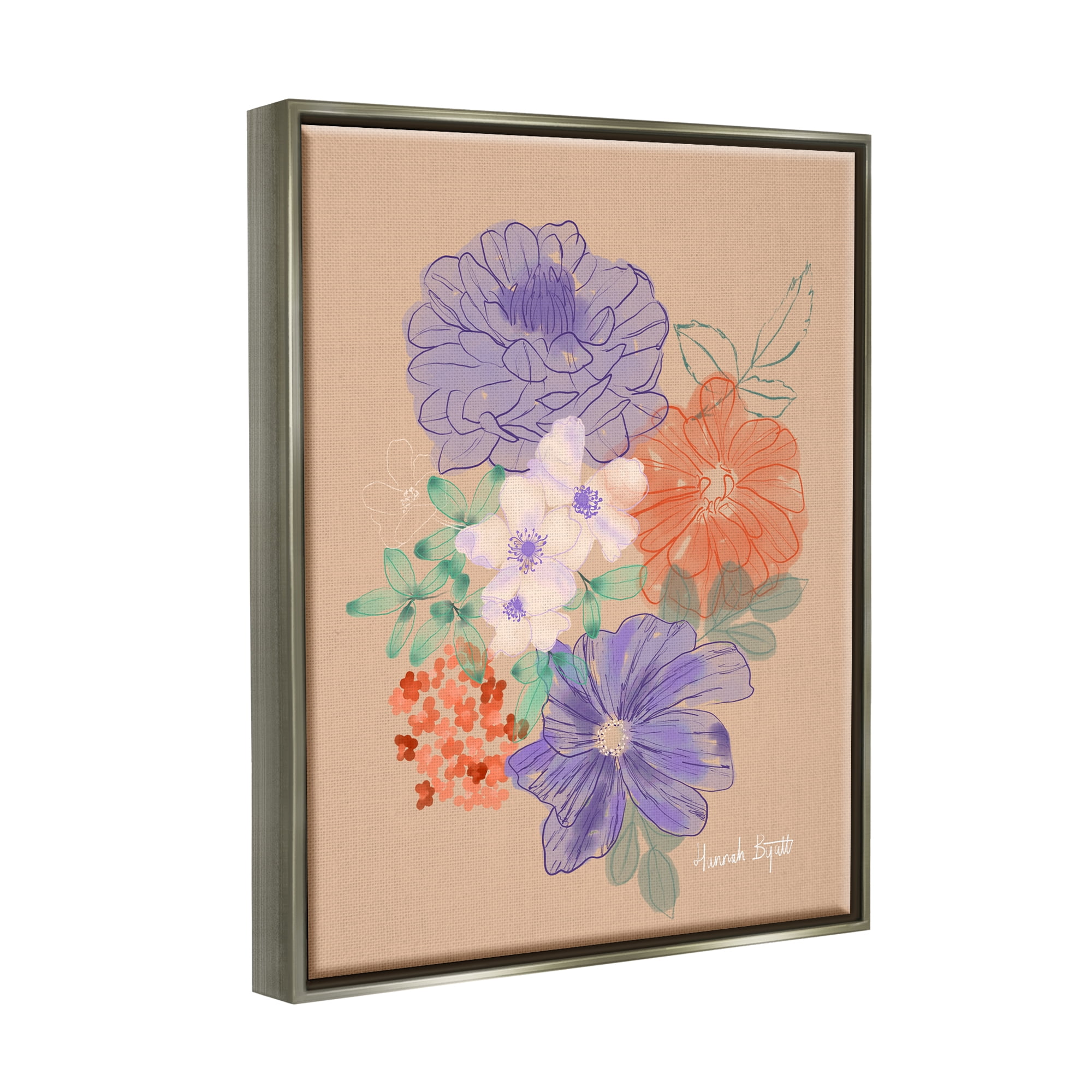 Stupell Industries Purple & Orange Flowers Botanical & Floral Painting Gray Floater Framed Art Print Wall Art, 25 x 31