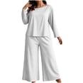 thumbnail image 5 of Enjoytime Pajama Sets for Women 2 Piece Crew Neck Long Sleeve Plus Size Pajamas Fall Soft Comfy Casual Solid Color Loose Sleepwear, 5 of 8