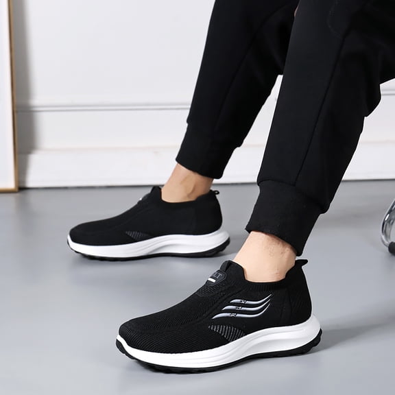 XIMIN Men's Low Top Flying Woven Slip On Sneakers Arch Support Orthotic Shoes Lightweight Casual Outdoor Shoes Comfortable Breathable Sport Shoes