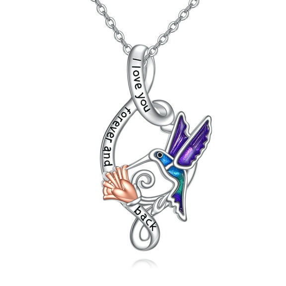 Infinity Hummingbird Pendant Necklace 925 Sterling Silver - Flower Hummingbirds Lovers Mothers Day Jewelry Gifts