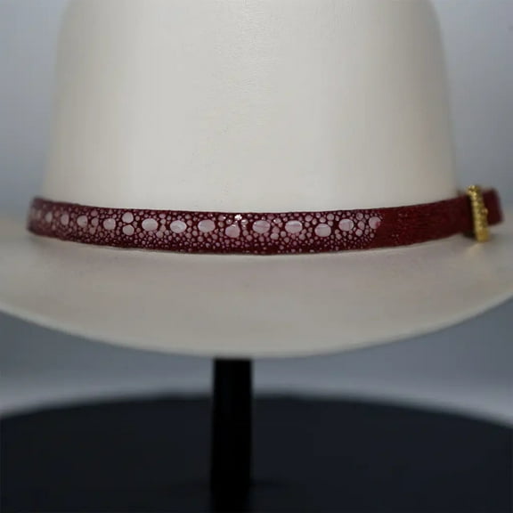 Stingray Cowboy Hat Band Burgundy Gold Plated 3 Piece Buckle Set Handmade 26”