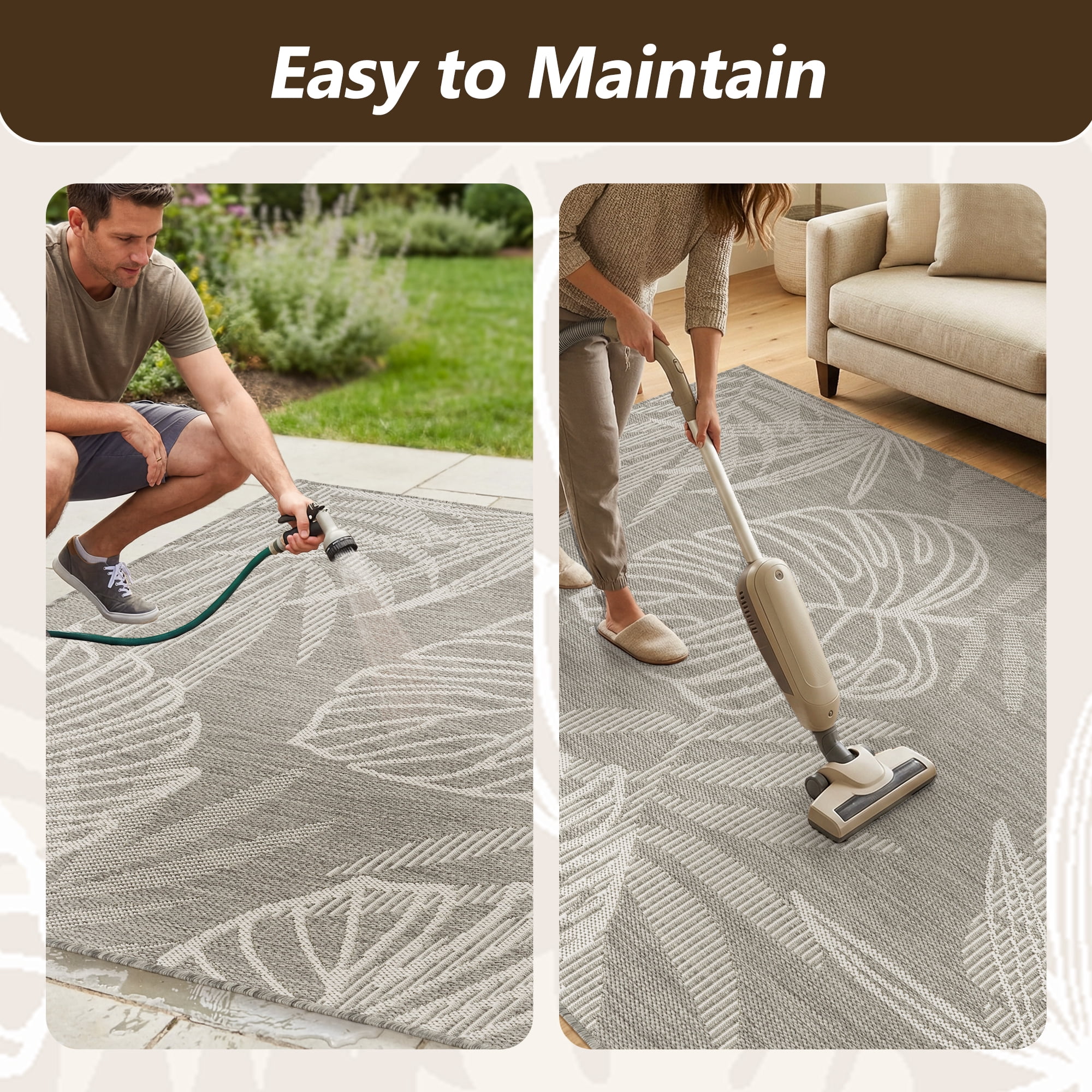 SIXHOME Outdoor Rugs 5'x7' Patio Rug Tropical Indoor Outdoor Rugs Polypropylene Washable Non Shedding, Easy Clean, Waterproof, Durable Outdoor Carpet for Porch Balcony Deck Neutral Gray