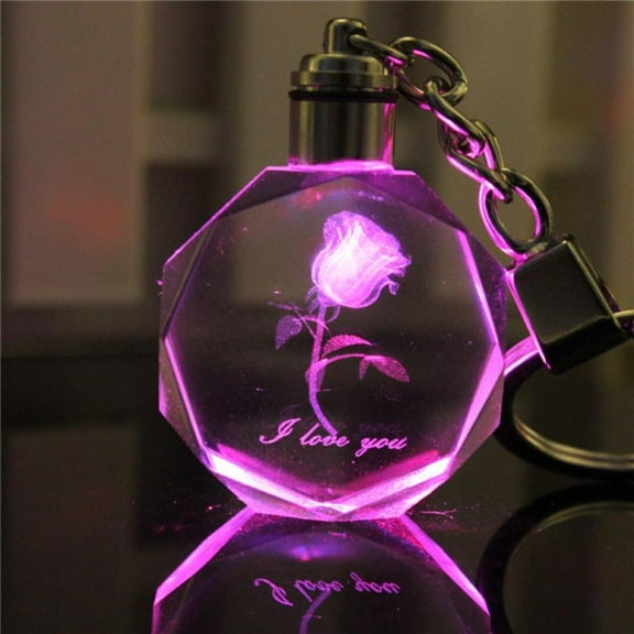 3D Crystal Engraving Key Chain with Color Changing LED Light for Women Girlfriend Valentine's Day Gifts