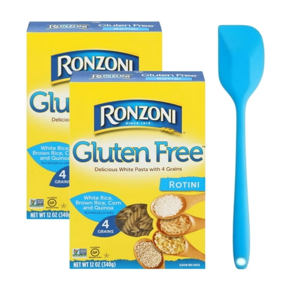 Ronzoni Gluten Free Rotini, 12 oz (2 pack), Non-GMO, Vegan, 4-Grain White Pasta, (Shelf Stable) and 8in Silicone Spatula (Color Varies)