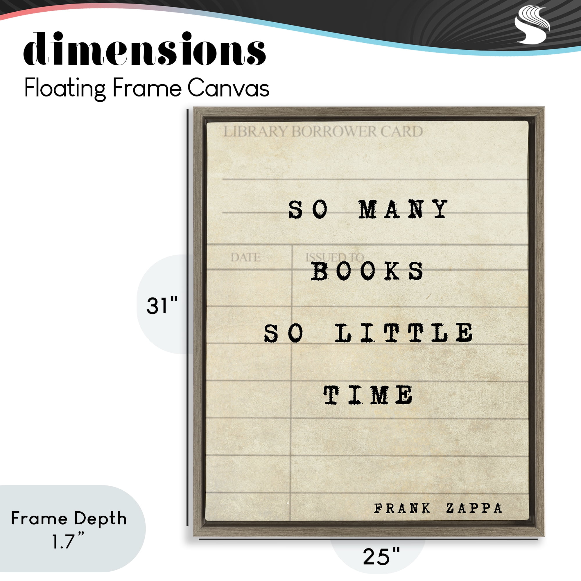 Stupell Industries Many Books & Little Time Brown Framed Floater Canvas Wall Art, design by Julia Frost