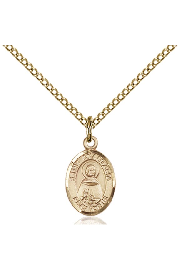 Gold Filled St. Anastasia Pendant 1/2 x 1/4 inches with Gold Filled Lite Curb Chain