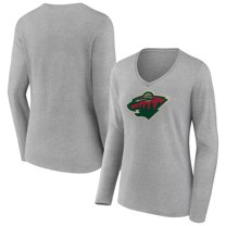 Women's Heather Gray Minnesota Wild Primary Logo Team Long Sleeve V-Neck T-Shirt
