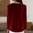 thumbnail image 5 of Women's Sparkly Velvet Solid Tops Elegant Asymmetrical Shawl Collar Neck Long Sleeve Shirts - Casual Ruched Velour Lightweight Warm Work Blouse - Spring Fall Winter Dressy Casual Blouses Wine XXL, 5 of 5