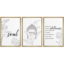 IDEA4WALL Framed Canvas Print Wall Art Set Jungle Leaf Motivational Buddha Typography Nature Cultural Modern Art Contemporary Decorative for Living Room, Bedroom, Office - 24"x36"x3 Natural