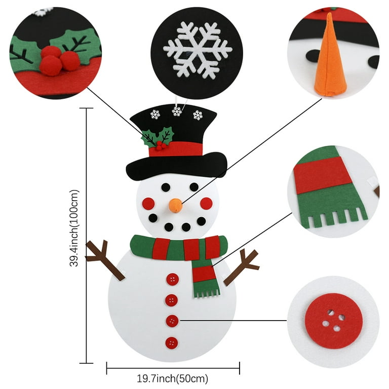 KENANLAN Christmas Games DIY Felt Snowman for Kids Wall Snowman Detachable  Xmas Ornament Wall Hanging Games for Christmas Decorations (Blue Scarf