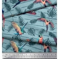 thumbnail image 3 of Soimoi Blue Silk Fabric Tropical Leaves & Bird Printed Fabric 1 Yard 44 Inch Wide, 3 of 3