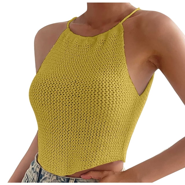 Timegard Débardeurs pour Femmes Col Licou Sans Manches Dos à Trou de Serrure Haut Couleur Unie Blouses de Mode