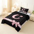 thumbnail image 2 of Manfei Personalized Letter C Twin Comforter Sets,Pink Bow Bedding Set,Black Reversible,2-Piece,1 Comforter and 1 Pillowcase, 2 of 7