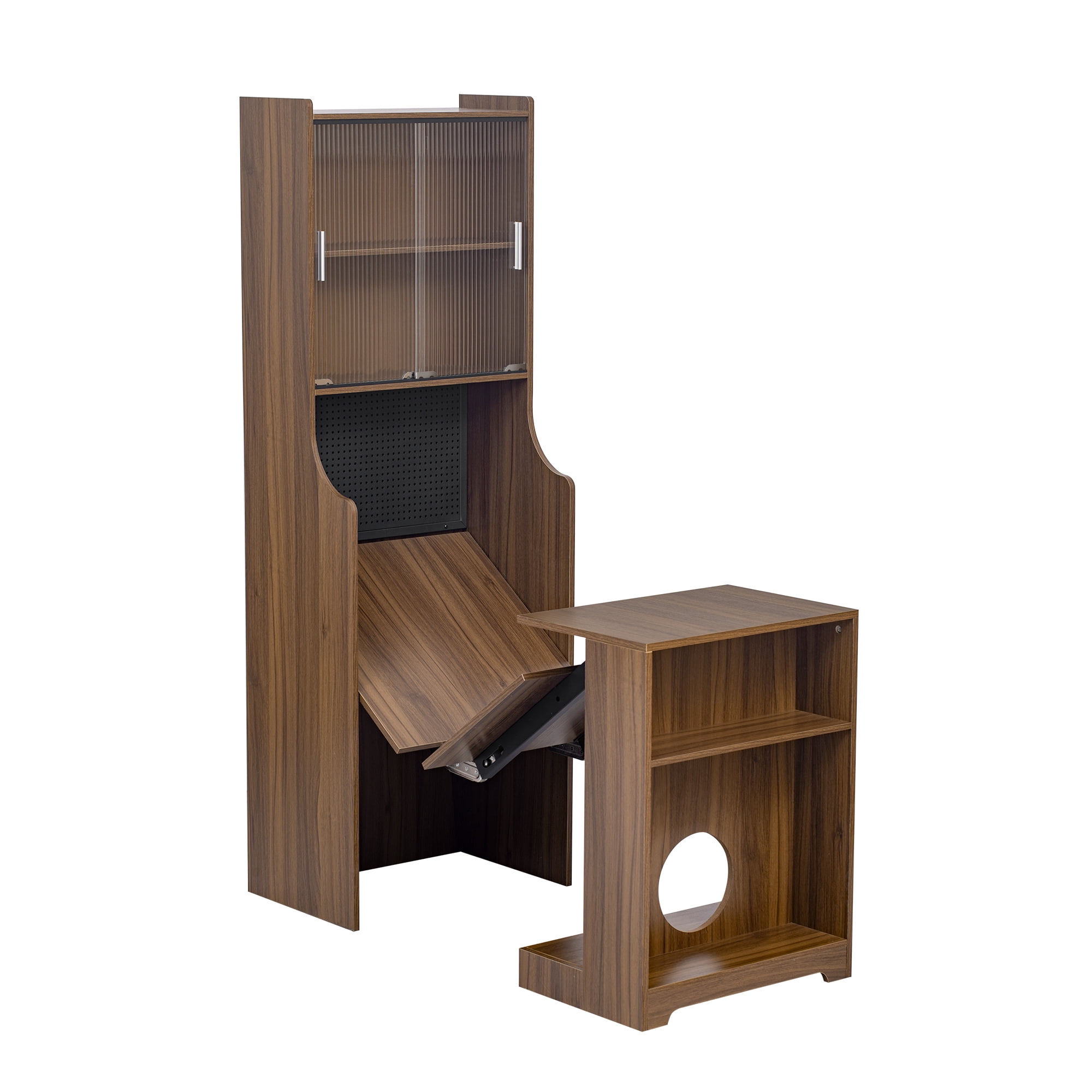 Euroco Mid-Century Walnut Vintage Multi-use Cabinet With Cat scratcher Bed cat furniture