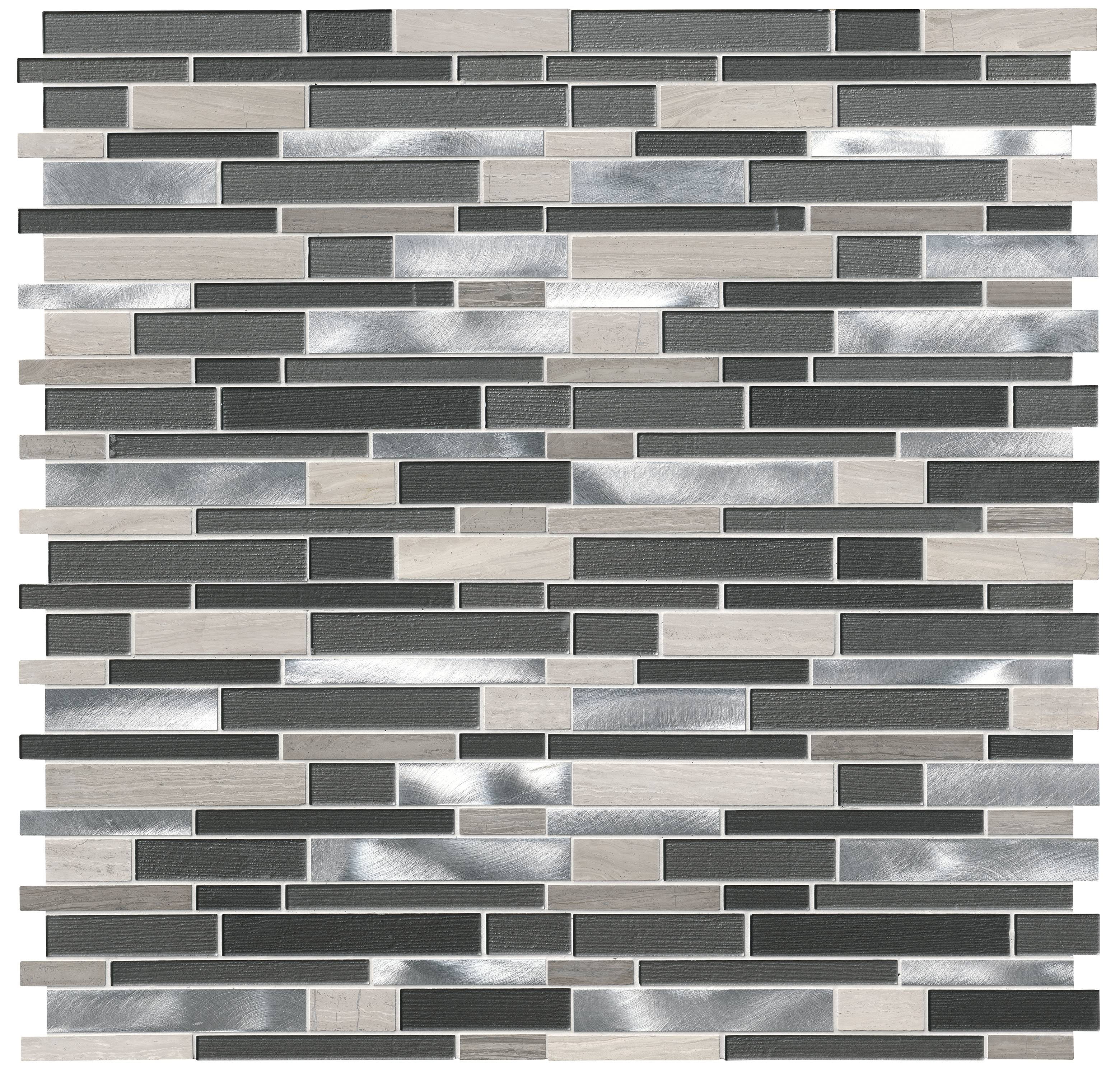Sunwings Gray and Black Interlocking 12x12in. Mosaic Glossy Glass and Stone Mixed Decorative Wall Backsplash Tile (10 sq.ft./Box)