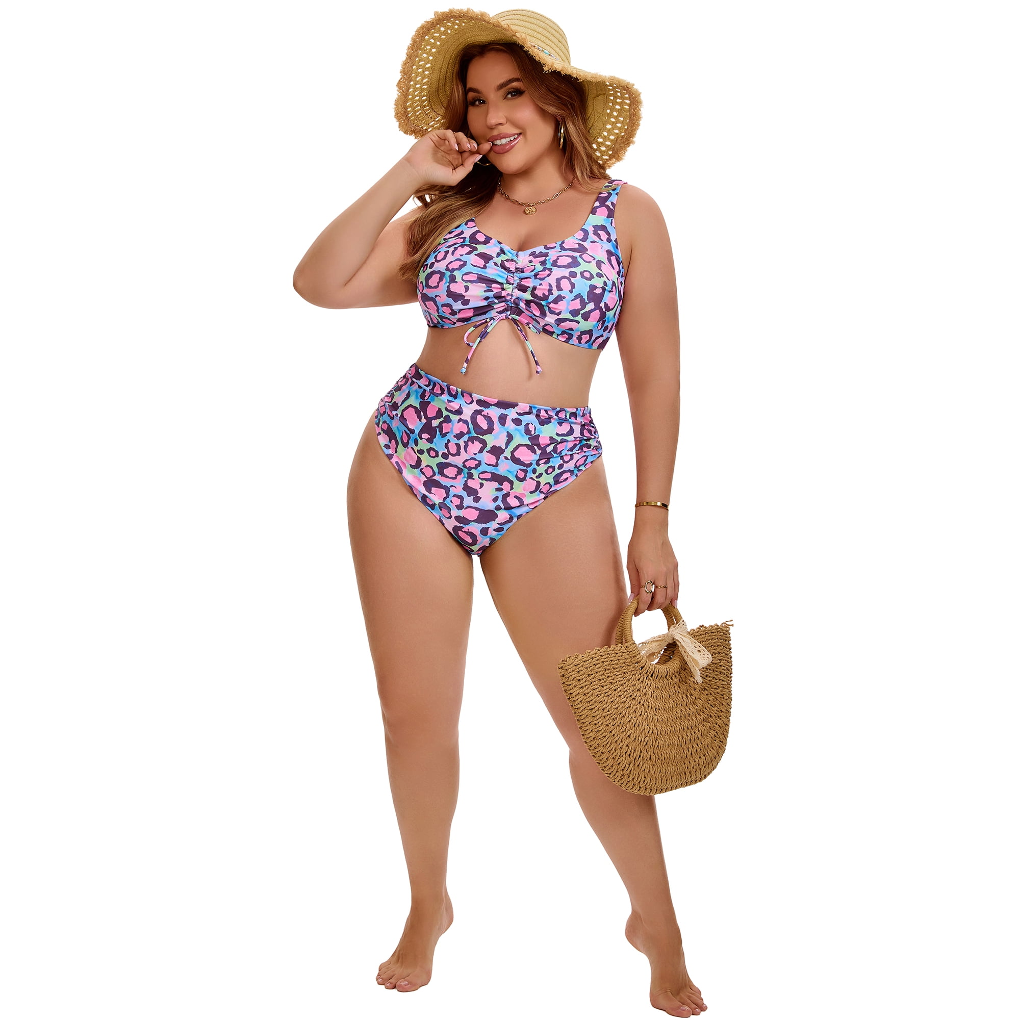 DARING DIVA Women's Plus Bikini High Waisted 2 Piece Bathing Suits 1X Purple Pink