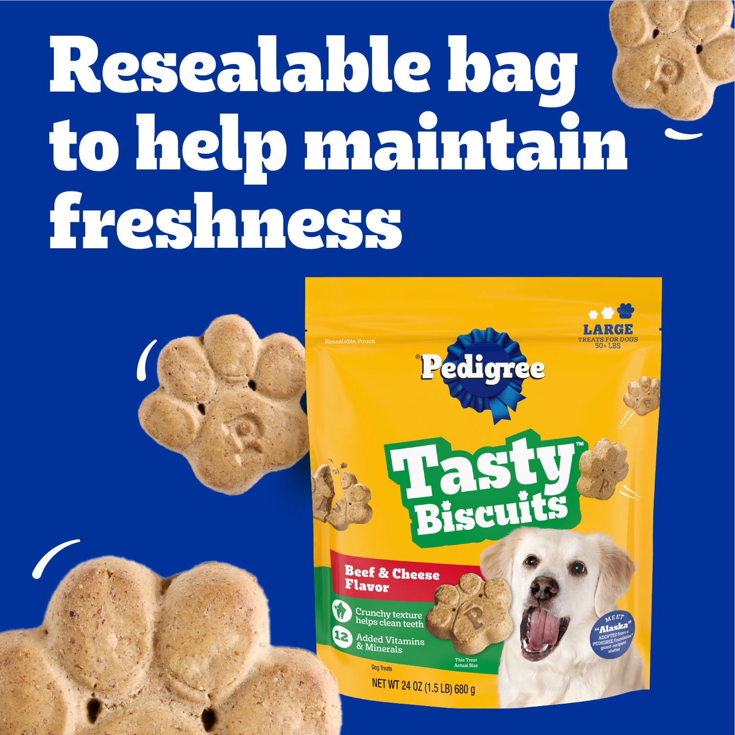 (4 pack) Pedigree Tasty Biscuits Large Dog Treats, Beef & Cheese Flavor, 24-oz Bag