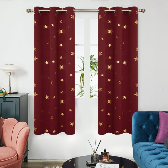 Deconovo Gold Star Foil Print Curtains Room Darkening Living Room Dark
