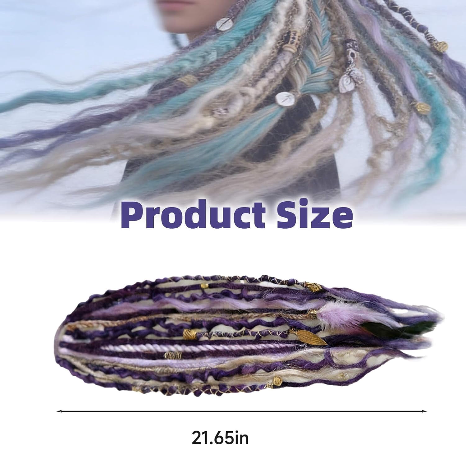Elastic Dread Ponytail-22 Inch Hand-Woven Lightweight Style with Beads. Quick-Wear Hair Extensions Create Bold Boho Style, Great as a Braided Ponytail or Dreadlocks Ponytail for Festival & Daily