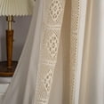 thumbnail image 5 of Vireellx Boho Curtains for Bedroom, Cream Hollow Crochet Stripes and Florals Print Cotton Linen Fabric Patchwork, Bohemian Beige Tassel Semi-Blackout Window Panel Farmhouse Drape, 5 of 7