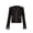 Black, variant on Womens Tweed Cropped Jacket with Pockets,Deep V Blazer Feather Trim,Feather Cuffs,Invisible Button Closure,Long Sleeve,Real Pocket
