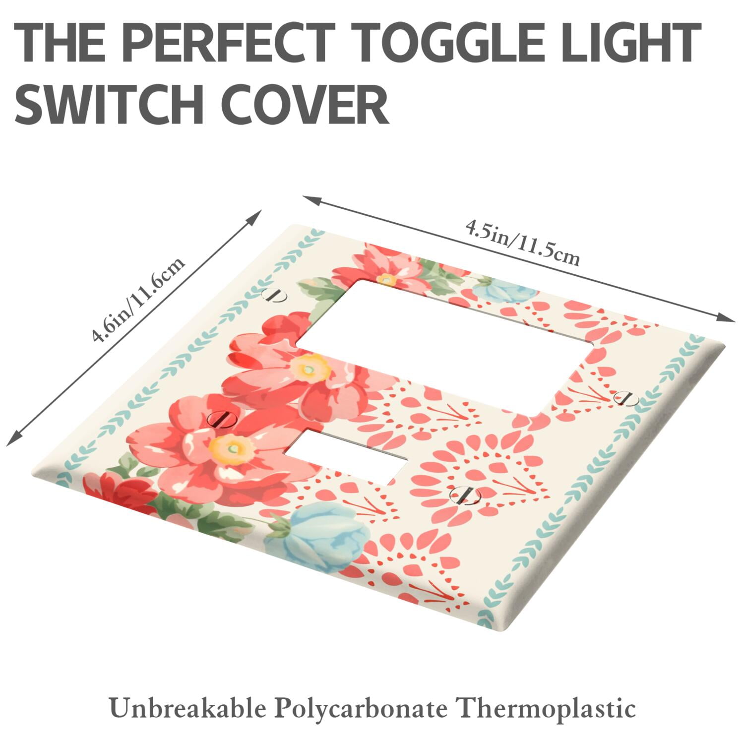 Toggle Switch Wall Plate Combination/Pioneer Floral Decorator,1 Toggle 1 Rocker 4.5" x 4.6” Light Switch Cover, Polycarbonate Thermoplastic,Home Decor for Kitchen Living Room Bedroom Decorate
