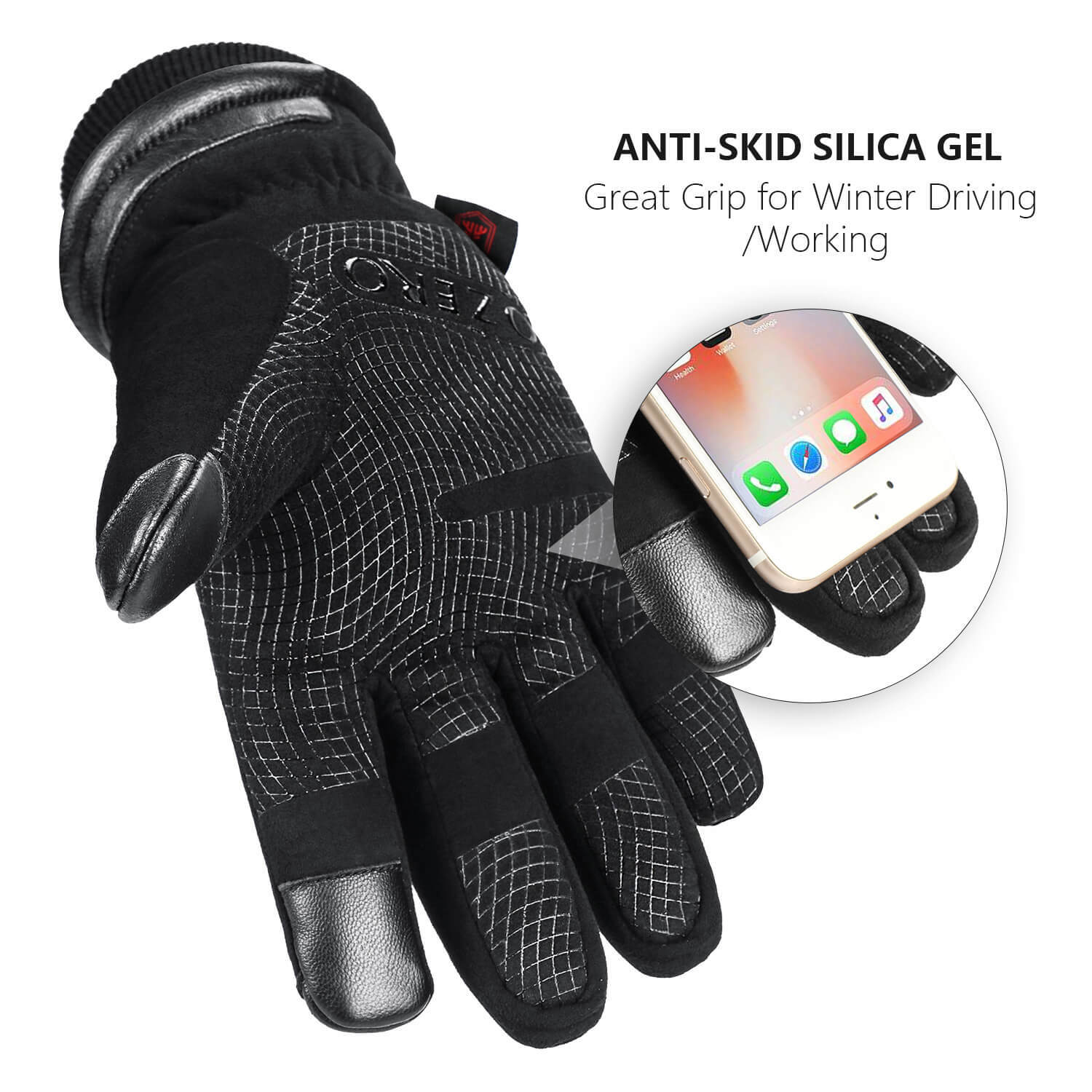 OZERO Waterproof Winter Gloves Men Women -30 ℉ Cold Proof Touchscreen Anti Slip Silicon Palm - Heated Glove Thermal for Driving Cycling Motorcycle in Cold Weather Warmest Gifts for Dad
