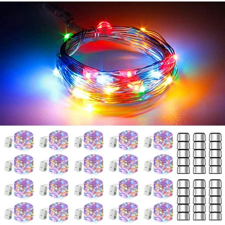 20 Pack Fairy Lights Battery Operated, 3 Flashing Modes 7.2ft 20 LED Mini String Lights Waterproof Silver Wire Twinkle Lights Firefly Starry Lights for Wedding Party Christmas Decor, Multicolor