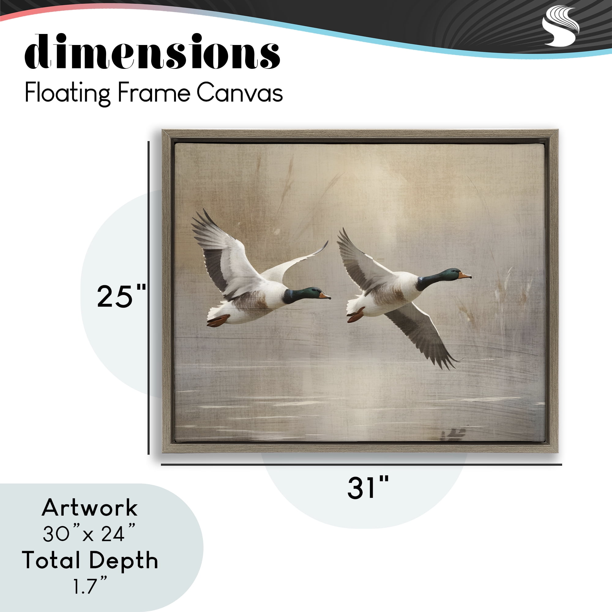 Stupell Industries Mallard Ducks over Pond Brown Framed Floater Canvas Wall Art, design by Susan Arnot