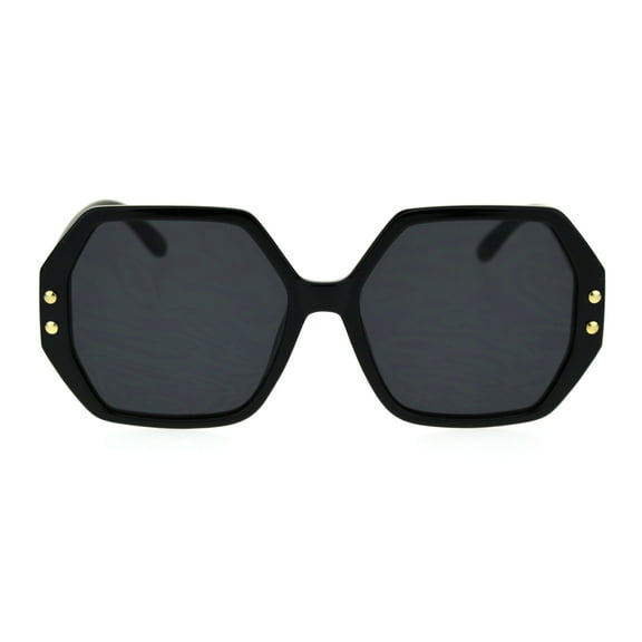 Womens Octagonal Mod Rectangular Sunglasses All Black