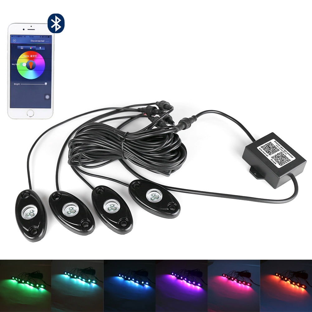 NS Car Universal 4pcs RGB Rock LED Light Bar Neon Underglow Lights Off Road Light String Auto Lighting For Cars, Trucks, RV, SUV, ATV, Motorcycles, Boats