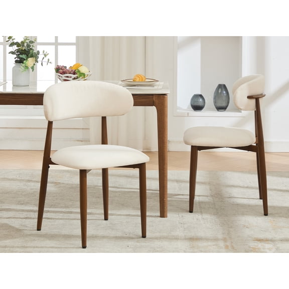 Toauuo Dining Chairs Set of 2, Modern Fabric Upholstered Kitchen Chairs with Wood-Grain Metal Frame, Beige, 250 lbs Capacity for Dining Room Cafe