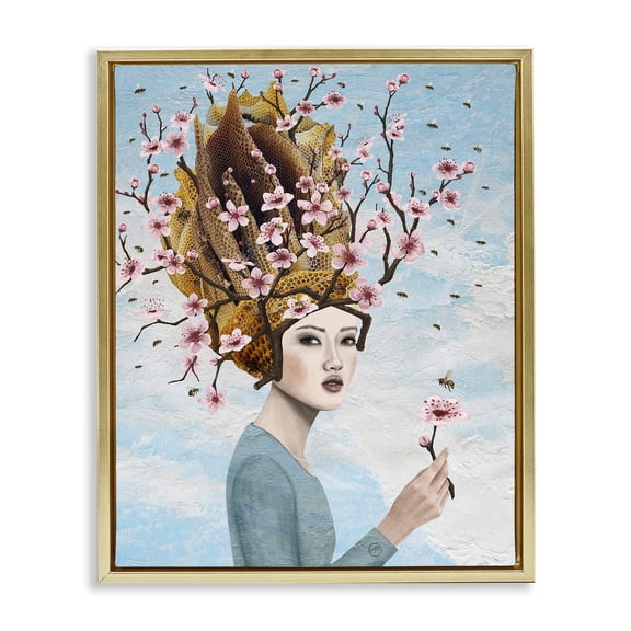 Stupell Industries Eclectic Cherry Blossom Girl Gold Floating Frame Canvas Art, 25 x 31, by Paula Belle Flores