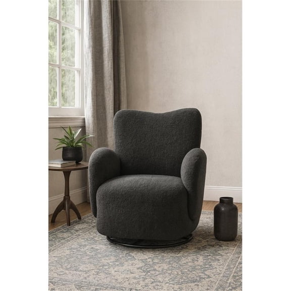 Pemberly Row Contemporary Fabric Upholstered Swivel Arm Chair in Black
